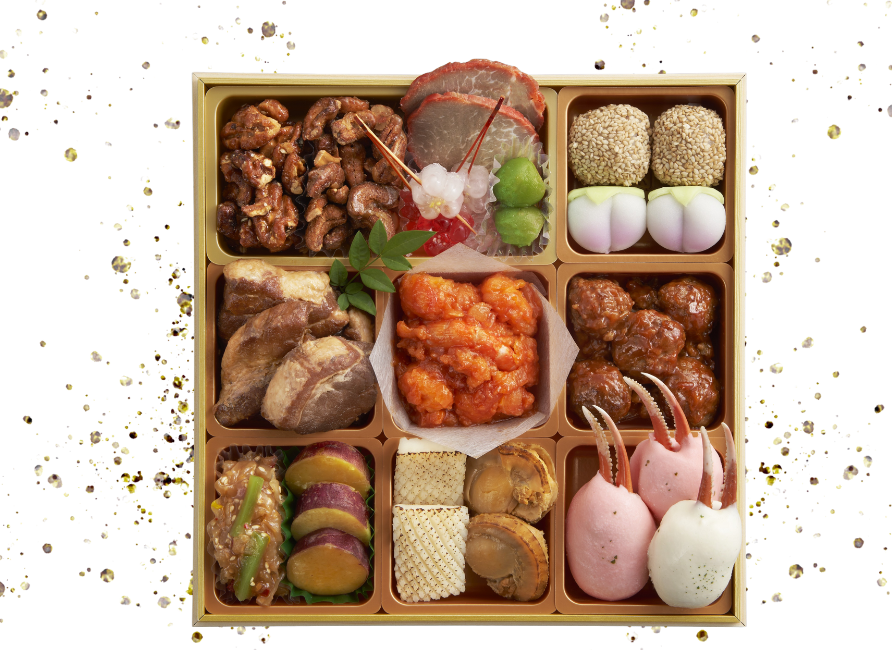 一の重：祝い海老、数の子、焼き帆立などを詰め合わせたおせち